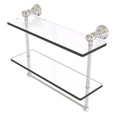  Carolina Collection 16'' Double Glass Shelf with Towel Bar in Satin Nickel, 16'' W x 5-9/16'' D x 9-1/2'' H