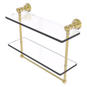  Carolina Collection 16'' Double Glass Shelf with Towel Bar in Unlacquered Brass, 16'' W x 5-9/16'' D x 9-1/2'' H