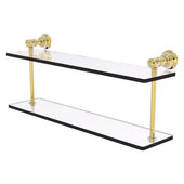  Carolina Collection 22'' Two Tiered Glass Shelf in Unlacquered Brass, 22'' W x 5-5/8'' D x 9-3/16'' H