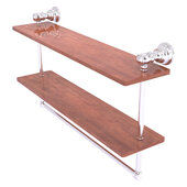  Carolina Collection 22'' Double Wood Shelf with Towel Bar in Satin Chrome, 22'' W x 5-9/16'' D x 9-1/2'' H