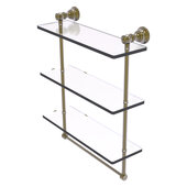  Carolina Collection 16'' Triple Glass Shelf with Towel Bar in Antique Brass, 16'' W x 5-9/16'' D x 19-11/16'' H
