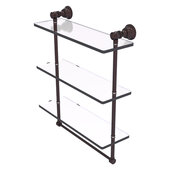  Carolina Collection 16'' Triple Glass Shelf with Towel Bar in Antique Bronze, 16'' W x 5-9/16'' D x 19-11/16'' H