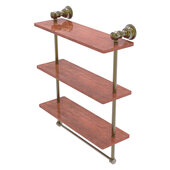  Carolina Collection 16'' Triple Wood Shelf with Towel Bar in Antique Brass, 16'' W x 5-9/16'' D x 19-11/16'' H