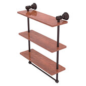  Carolina Collection 16'' Triple Wood Shelf with Towel Bar in Antique Bronze, 16'' W x 5-9/16'' D x 19-11/16'' H
