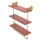  Carolina Collection 16'' Triple Wood Shelf with Towel Bar in Unlacquered Brass, 16'' W x 5-9/16'' D x 19-11/16'' H