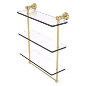  Carolina Collection 16'' Triple Glass Shelf with Towel Bar in Unlacquered Brass, 16'' W x 5-9/16'' D x 19-11/16'' H