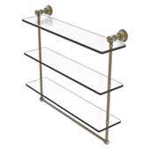  Carolina Collection 22'' Triple Glass Shelf with Towel Bar in Antique Brass, 22'' W x 5-9/16'' D x 19-11/16'' H