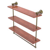  Carolina Collection 22'' Triple Wood Shelf with Towel Bar in Antique Brass, 22'' W x 5-9/16'' D x 19-11/16'' H