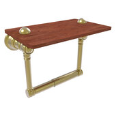  Carolina Collection 2-Post Toilet Paper Holder with Wood Shelf in Satin Brass, 6-1/2'' W x 7'' D x 4'' H