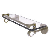  Clearview Collection 16'' Glass Shelf with Gallery Rail and Smooth Accent in Antique Brass, 16'' W x 5-5/8'' D x 3-3/4'' H