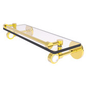  Clearview Collection 16'' Glass Shelf with Gallery Rail and Smooth Accent in Polished Brass, 16'' W x 5-5/8'' D x 3-3/4'' H