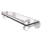  Clearview Collection 16'' Glass Shelf with Gallery Rail and Smooth Accent in Satin Nickel, 16'' W x 5-5/8'' D x 3-3/4'' H