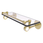  Clearview Collection 16'' Glass Shelf with Gallery Rail and Smooth Accent in Unlacquered Brass, 16'' W x 5-5/8'' D x 3-3/4'' H