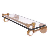  Clearview Collection 16'' Gallery Rail Glass Shelf with Grooved Accents in Brushed Bronze, 16'' W x 5-5/8'' D x 3-3/4'' H