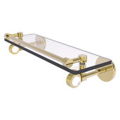  Clearview Collection 16'' Gallery Rail Glass Shelf with Grooved Accents in Unlacquered Brass, 16'' W x 5-5/8'' D x 3-3/4'' H