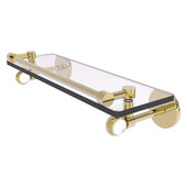  Clearview Collection 16'' Gallery Rail Glass Shelf with Twisted Accents in Unlacquered Brass, 16'' W x 5-5/8'' D x 3-3/4'' H