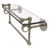 Clearview Collection 16'' Glass Shelf with Gallery Rail and Towel Bar in Antique Brass, 16'' W x 5-13/16'' D x 6-11/16'' H