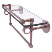  Clearview Collection 16'' Glass Shelf with Gallery Rail and Towel Bar in Antique Copper, 16'' W x 5-13/16'' D x 6-11/16'' H