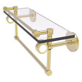  Clearview Collection 16'' Glass Shelf with Gallery Rail and Towel Bar in Satin Brass, 16'' W x 5-13/16'' D x 6-11/16'' H