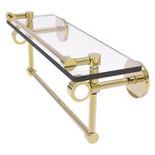  Clearview Collection 16'' Glass Shelf with Gallery Rail and Towel Bar in Unlacquered Brass, 16'' W x 5-13/16'' D x 6-11/16'' H