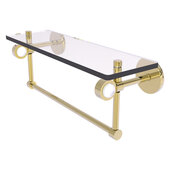  Clearview Collection 16'' Glass Shelf with Towel Bar in Unlacquered Brass, 16'' W x 5-5/8'' D x 6-3/16'' H