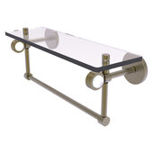  Clearview Collection 16'' Glass Shelf with Towel Bar and Grooved Accents in Antique Brass, 16'' W x 5-5/8'' D x 6-3/16'' H