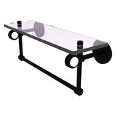  Clearview Collection 16'' Glass Shelf with Towel Bar and Grooved Accents in Matte Black, 16'' W x 5-5/8'' D x 6-3/16'' H