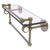  Clearview Collection 16'' Glass Gallery Shelf with Towel Bar and Grooved Accents in Antique Brass, 16'' W x 5-13/16'' D x 6-11/16'' H