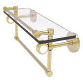  Clearview Collection 16'' Glass Gallery Shelf with Towel Bar and Grooved Accents in Satin Brass, 16'' W x 5-13/16'' D x 6-11/16'' H