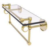  Clearview Collection 16'' Glass Gallery Shelf with Towel Bar and Grooved Accents in Unlacquered Brass, 16'' W x 5-13/16'' D x 6-11/16'' H