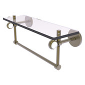  Clearview Collection 16'' Glass Shelf with Towel Bar and Twisted Accents in Antique Brass, 16'' W x 5-5/8'' D x 6-3/16'' H