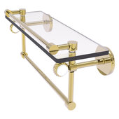  Clearview Collection 16'' Glass Gallery Shelf with Towel Bar and Twisted Accents in Unlacquered Brass, 16'' W x 5-13/16'' D x 6-11/16'' H