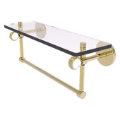  Clearview Collection 16'' Glass Shelf with Towel Bar and Twisted Accents in Unlacquered Brass, 16'' W x 5-5/8'' D x 6-3/16'' H