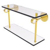  Clearview Collection 16'' Two Tiered Glass Shelf with Smooth Accent in Polished Brass, 16'' W x 5-5/8'' D x 9-3/16'' H