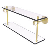  Clearview Collection 22'' Two Tiered Glass Shelf with Smooth Accent in Satin Brass, 22'' W x 5-5/8'' D x 9-3/16'' H