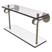  Clearview Collection 16'' Double Glass Shelf with Dotted Accents in Antique Brass, 16'' W x 5-5/8'' D x 9-3/16'' H