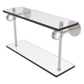  Clearview Collection 16'' Double Glass Shelf with Dotted Accents in Satin Nickel, 16'' W x 5-5/8'' D x 9-3/16'' H