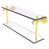  Clearview Collection 22'' Two Tiered Glass Shelf with Dotted Accents in Polished Brass, 22'' W x 5-5/8'' D x 9-3/16'' H