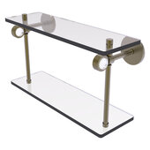  Clearview Collection 16'' Two Tiered Glass Shelf with Grooved Accents in Antique Brass, 16'' W x 5-5/8'' D x 9-3/16'' H