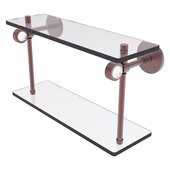  Clearview Collection 16'' Two Tiered Glass Shelf with Grooved Accents in Antique Copper, 16'' W x 5-5/8'' D x 9-3/16'' H