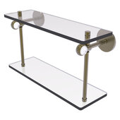  Clearview Collection 16'' Two Tiered Glass Shelf with Twisted Accents in Antique Brass, 16'' W x 5-5/8'' D x 9-3/16'' H