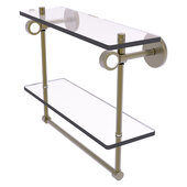  Clearview Collection 16'' Double Glass Vanity Shelf with Integrated Towel Bar in Antique Brass, 16'' W x 5-5/8'' D x 12-13/16'' H
