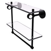  Clearview Collection 16'' Double Glass Vanity Shelf with Integrated Towel Bar in Matte Black, 16'' W x 5-5/8'' D x 12-13/16'' H