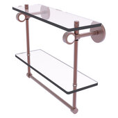  Clearview Collection 16'' Double Glass Vanity Shelf with Integrated Towel Bar in Antique Copper, 16'' W x 5-5/8'' D x 12-13/16'' H