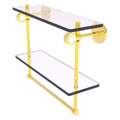 Clearview Collection 16'' Double Glass Vanity Shelf with Integrated Towel Bar in Polished Brass, 16'' W x 5-5/8'' D x 12-13/16'' H
