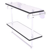 Clearview Collection 16'' Double Glass Vanity Shelf with Integrated Towel Bar in Polished Chrome, 16'' W x 5-5/8'' D x 12-13/16'' H