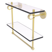 Clearview Collection 16'' Double Glass Vanity Shelf with Integrated Towel Bar in Satin Brass, 16'' W x 5-5/8'' D x 12-13/16'' H