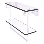  Clearview Collection 16'' Double Glass Vanity Shelf with Integrated Towel Bar in Satin Chrome, 16'' W x 5-5/8'' D x 12-13/16'' H
