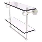  Clearview Collection 16'' Double Glass Vanity Shelf with Integrated Towel Bar in Satin Nickel, 16'' W x 5-5/8'' D x 12-13/16'' H