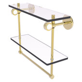  Clearview Collection 16'' Double Glass Vanity Shelf with Integrated Towel Bar in Unlacquered Brass, 16'' W x 5-5/8'' D x 12-13/16'' H